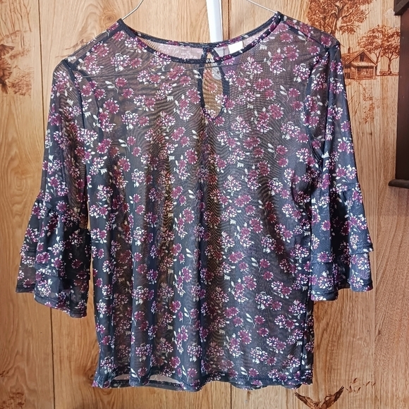 No Boundries Black Sheer Floral Chiffon Top Size Small - Picture 1 of 9
